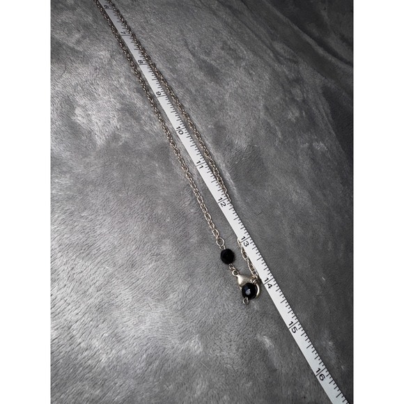 Silver Tone Rope Chain Necklace‎ Black Teardrop Pendant Rhinestone Accents - Picture 7 of 8